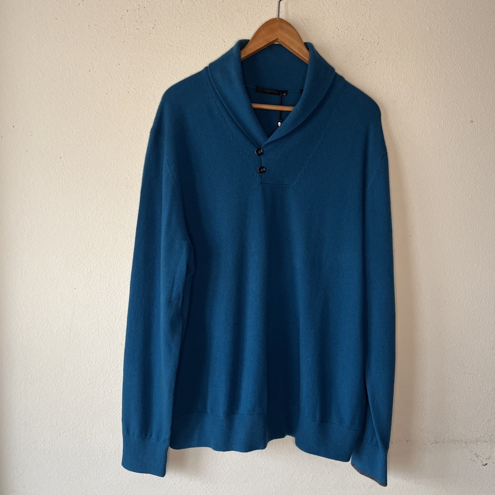 Greyson Men XL Cashmere Teal Blue Narragansett Shawl Sweater Luxury Preppy New